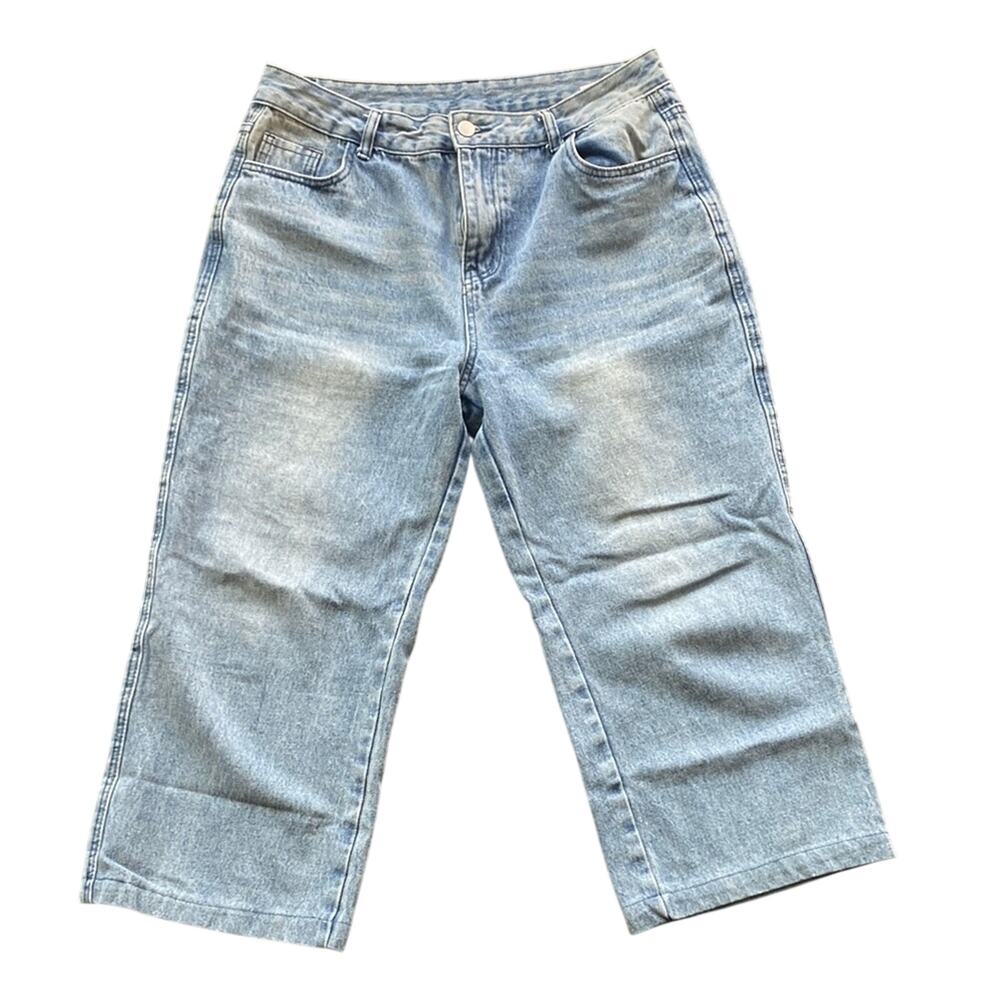Wide Leg Cropped Jeans Womens Sz XL Light Wash